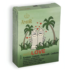 Wild Love condoms in natural rubber latex with reservoir, with pellets for extra stimulation. Contoured and lubricated