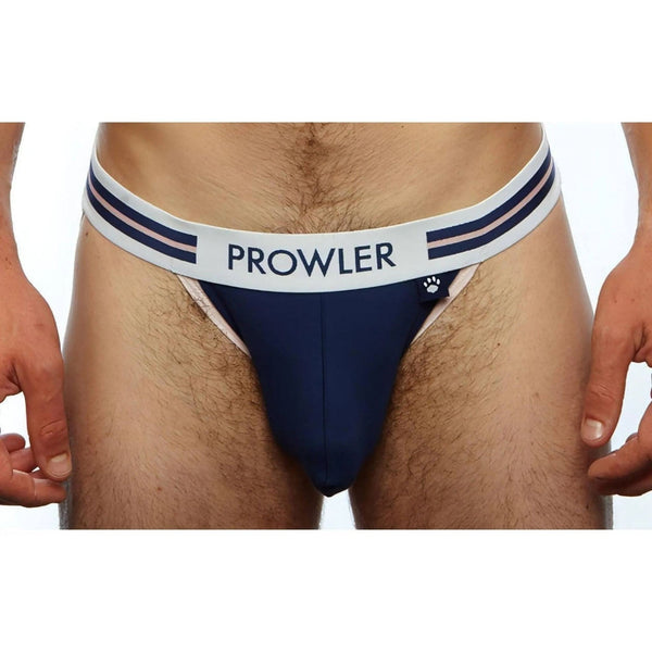 Jockstrap uomo Prowler blu scuro e rosa con fascia elastica bianca e logo zampa