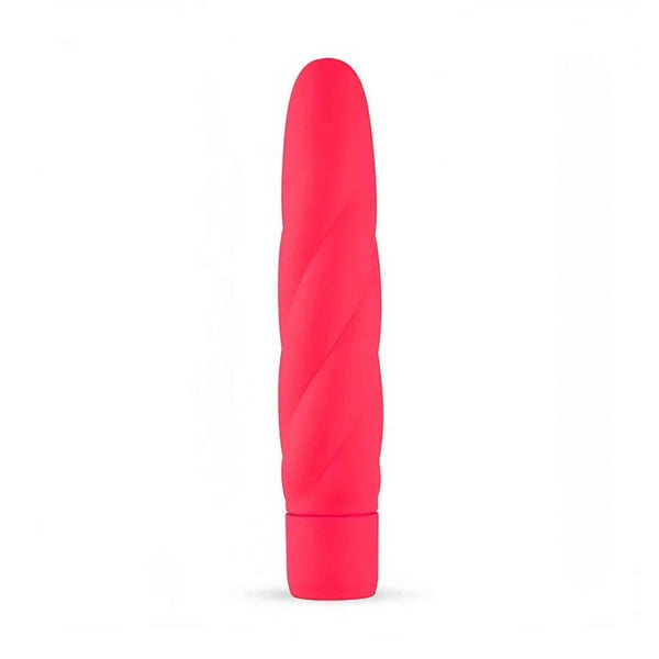 Vibratore cilindrico rosa acceso in silicone con texture a spirale