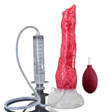 Dildo silicone rosso forma corno testa animale siringa graduata e bollitore