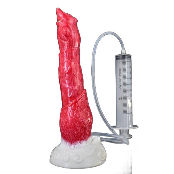 Dildo silicone rosso sistema riempimento siringa 100ml valvola uso singolo