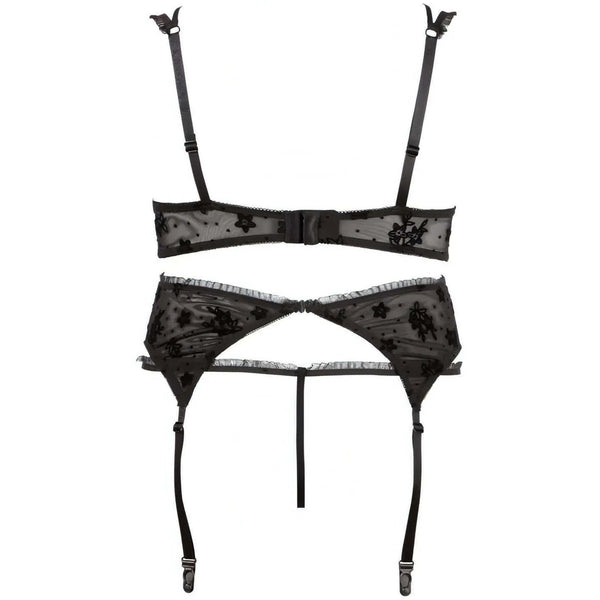 Reggiseno, reggicalze e tanga nero - 80C/M