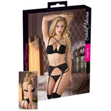 Reggiseno, reggicalze e tanga nero - 80C/M