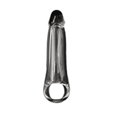 Guaina fallica trasparente in TPE anatomica con anello base e rilievi verticali