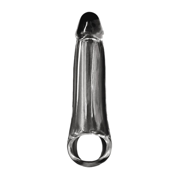 Guaina fallica estensione penis trasparente TPE lucida vista frontale