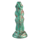 Dildo drago verde smeraldo ruggine vista posteriore scaglie definite riflessi metallici