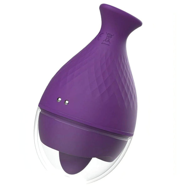 Vibratore clitorideo Rewolingo viola in silicone con superficie a rombi e base trasparente
