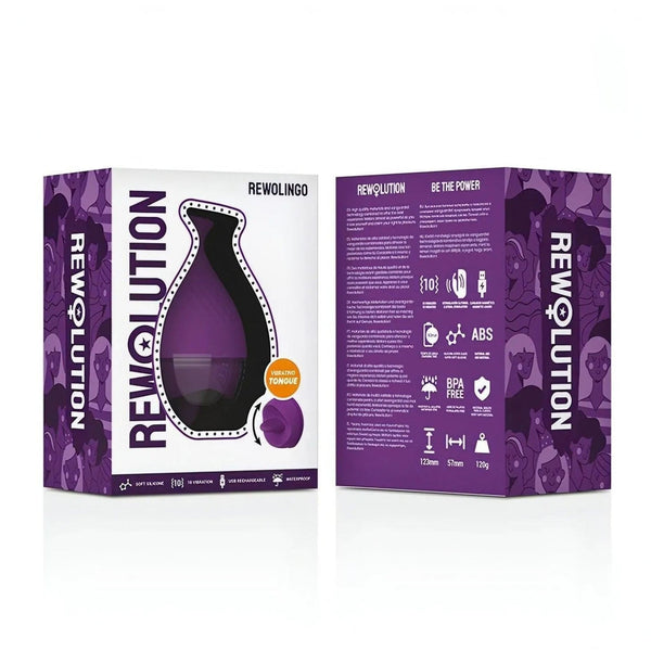 Scatola Rewolingo vibratore clitorideo Rewolution con specifiche silicone morbido e IPX7
