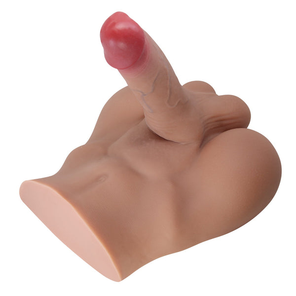 Dildo realistico silicone vista dall'alto con finitura morbida simile alla pelle