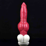 Dildo opaco rosso texture muscoli Magmara Ringo su base glutei bianca