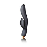 Vibratore rabbit nero Regala con design ergonomico curvo e anello decorativo dorato alla base