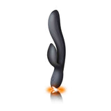 Vibratore rabbit nero Regala in silicone opaco con base luminosa arancione e punta testurizzata