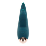 Vibratore rabbit verde scuro ToyJoy frontale con finitura metallica rosa oro