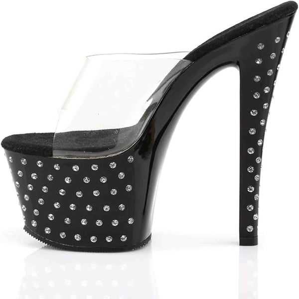 Sandalo Stardust Con Strass Plateau Trasparente Tacco 18