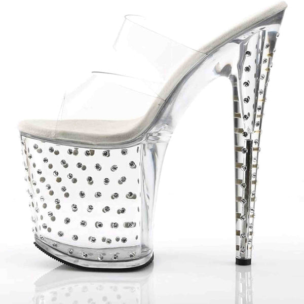 Sandalo Stardust Con Strass Plateau Trasparente Tacco 18