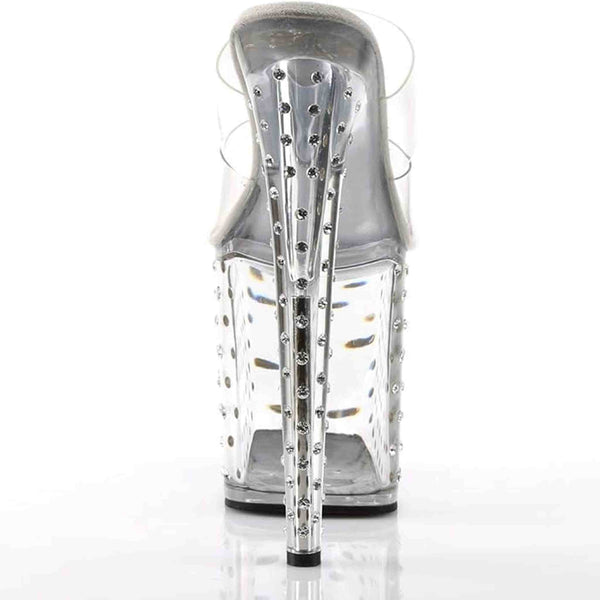 Sandalo Stardust Con Strass Plateau Trasparente Tacco 18