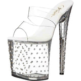 Sandalo Stardust Con Strass Plateau Trasparente Tacco 18