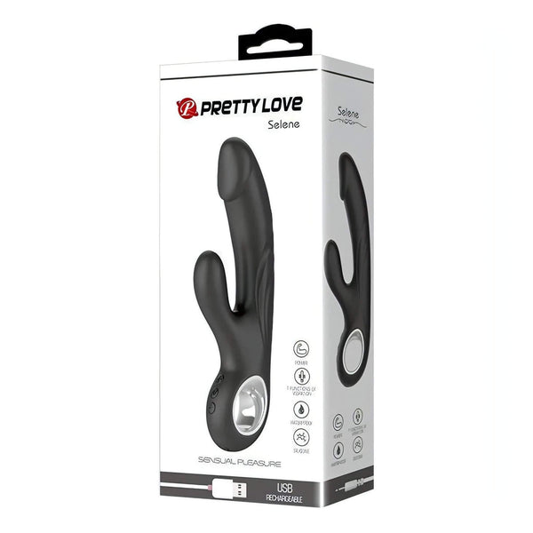 Selene Vibratore rabbit nero con glande scolpito - 7 Modalità di vibrazione, Ricaricabile tramite USB