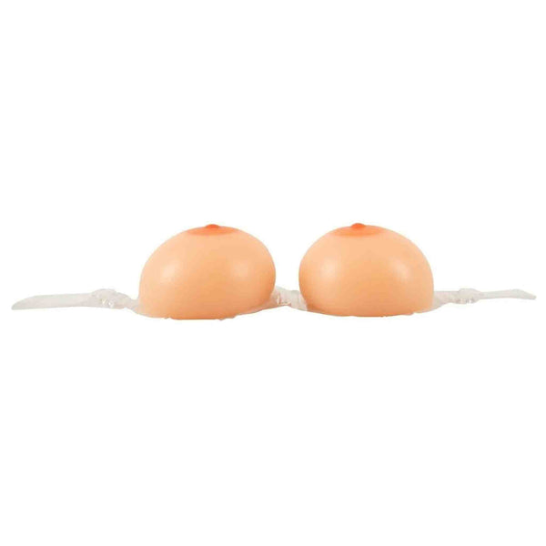 Coppia protesi seno silicone colore pelle con supporto trasparente e imballaggio