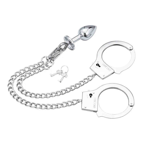 Set BDSM Manette con Plug Anale in Acciaio