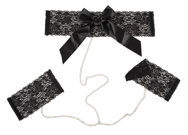 Set collare e polsiere pizzo nero fiocco raso Cottelli Jewels