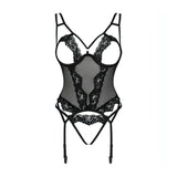 Set Corsetto con clip reggicalze e perizoma con apertura inguinale - S/M