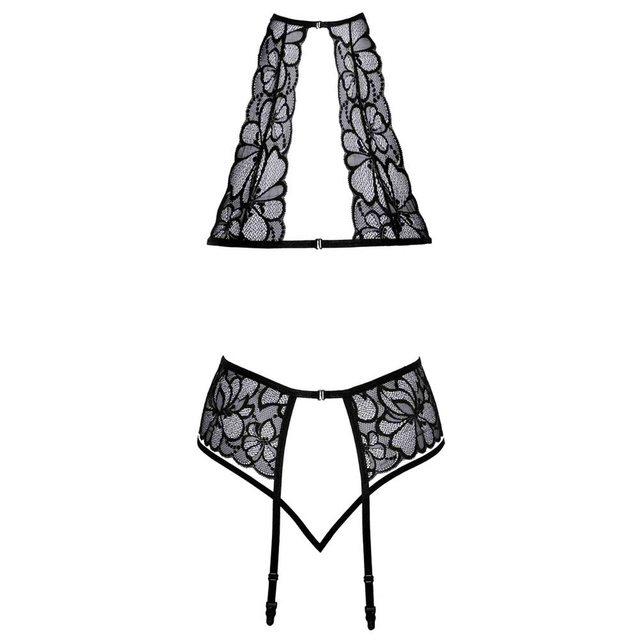 Set Lingerie Black Lace con Ricami Floreali