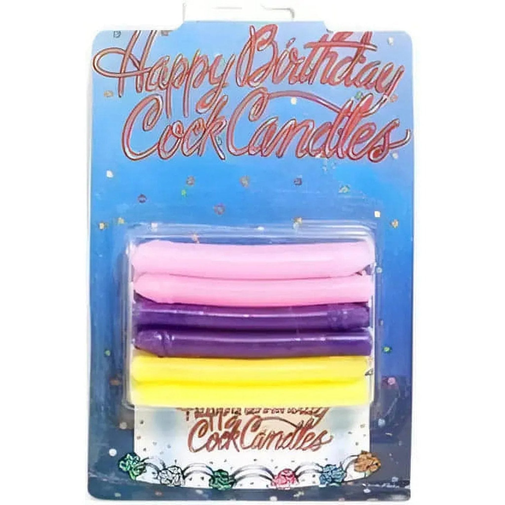 Set da 12 candeline a forma fallica rosa, viola e gialle