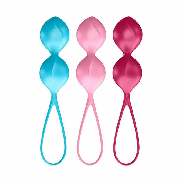 Set di 3 palline Kegel V Balls Satisfyer in silicone turchese rosa rosso