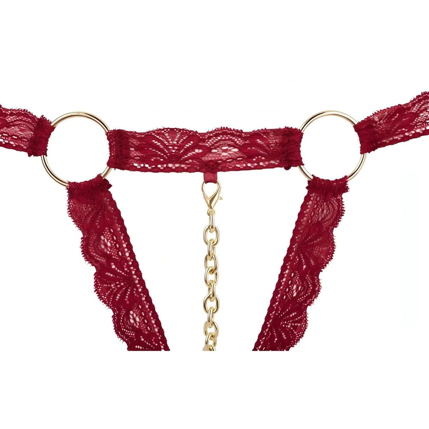 Set reggiseno in pizzo elastico con anelli metallici decorativi. Taglia - S/M