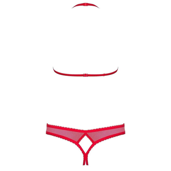 Composizione set intimo nudo rosso rete e pizzo S/M