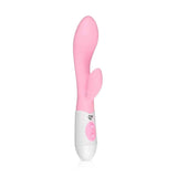 Vibratore a coniglio in silicone rosa con base bianca