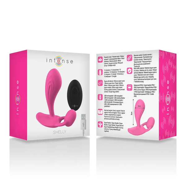 Scatola prodotto plug anale Intense rosa con telecomando e cavo USB