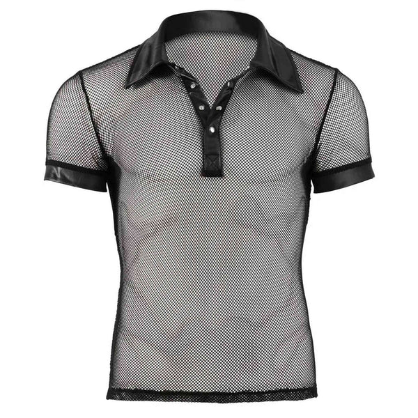 Shirt a rete con bordature in vinile