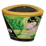 Candela massaggio Shunga tè verde con design nero e dorato