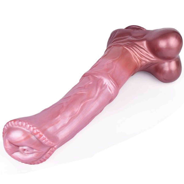 Profilo dildo silicone rosa metallizzato forma cavallo apertura centrale e bordi ondulati