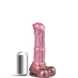 Dildo silicone rosa metallico finitura lucida forma cavallo anatomica con lattina scala