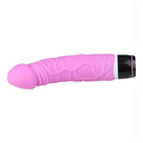 Vibratore realistico rosa in silicone montato su base nera dettagliata