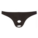 Slip uomo nero con doppia apertura ovale verticale per pene e perineo