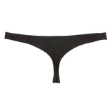 Slip thong nero uomo con apertura centrale frontale, vista piatta
