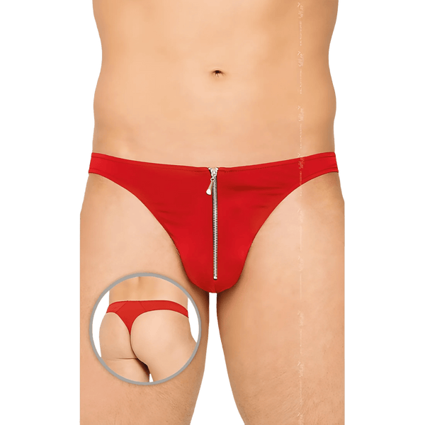 Slip uomo rosso vivo taglia XL con zip frontale metallica e design aderente