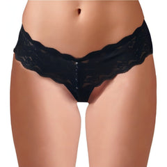 Slip in pizzo nero con catena di perle - S