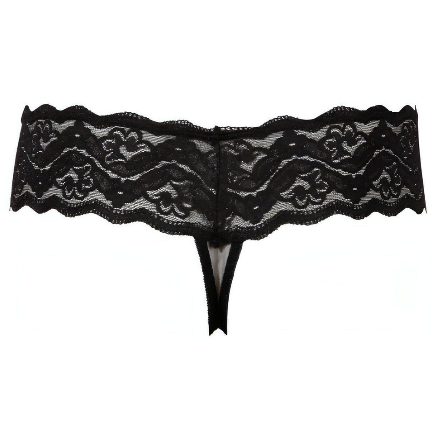 Slip in pizzo nero con catena di perle - S