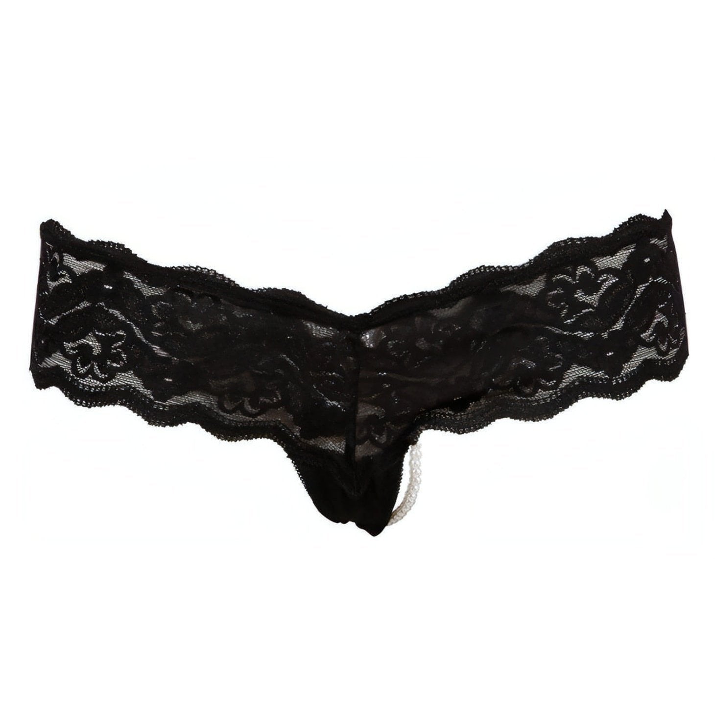 Slip in pizzo nero con catena di perle - S