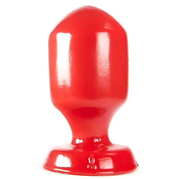Plug anale rosso lucido forma cuneo vista frontale centrata