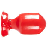 Plug anale rosso lucido in TPR forma a cuneo vista laterale