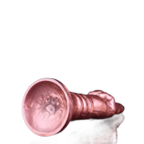 Base concava dildo silicone liquido rosa Deva con simbolo inciso interno e manico ondulato