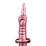 Dildo silicone liquido rosa Deva frontale pugno chiuso con manico ad anelli e base piatta