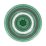Coppa portatile trasparente con spirale verde interna e anelli concentrici