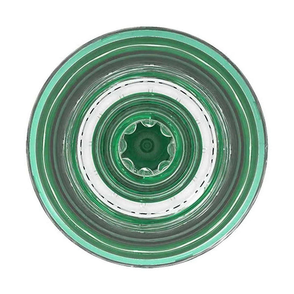 Coppa portatile trasparente con spirale verde interna e anelli concentrici